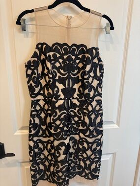 Sheath Lace Appliqué Dress in Black and Nude